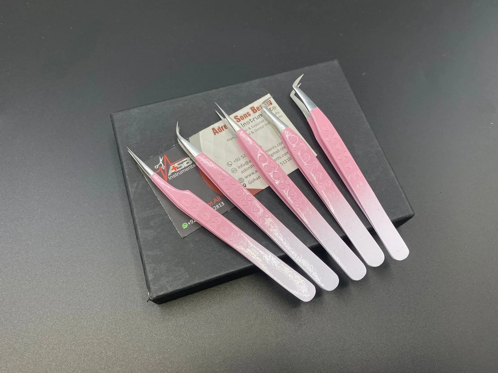 Baby Pink With White Ombre Color Coated Stainless Steel Heart Print Eyelash Tweezers/custom