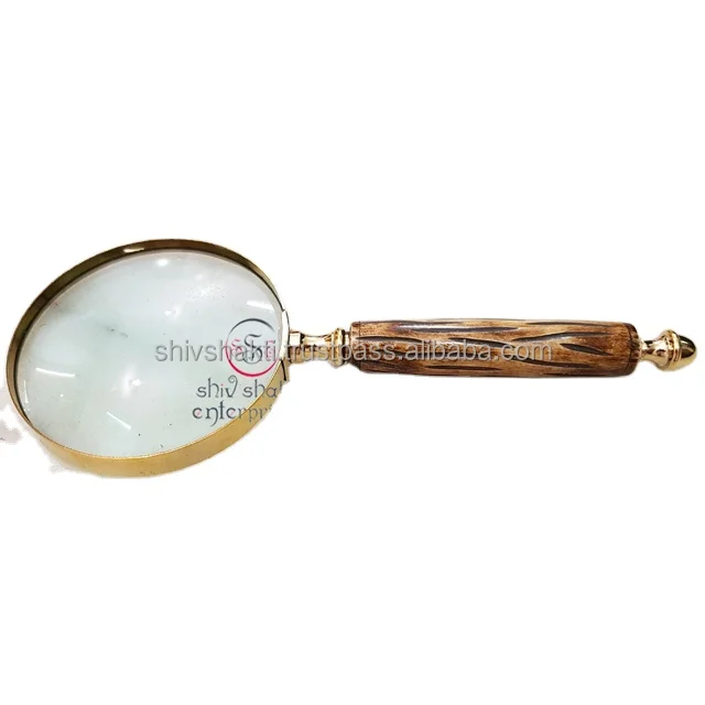 OFFICE NAUTICAL HAND HELD MAGNIFIER BRASS MAGNIFYING GLASS BRASS HANDLE 