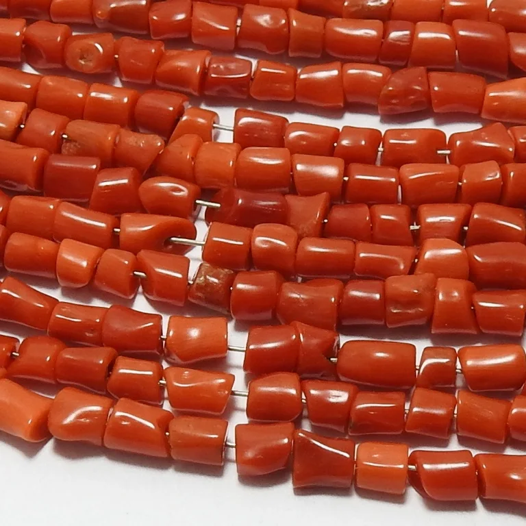 Italian Red Coral Natural Rough Bead Tubes Shape Cylinder Loose Stone ...