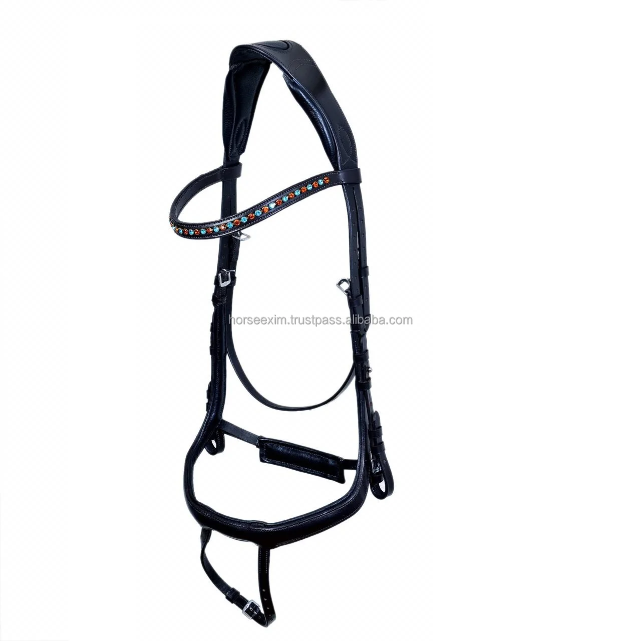 Horse Highjump Bridle With Fancy Stitch On Noseband And Side Cheekpiece And Anatomic Headpiece