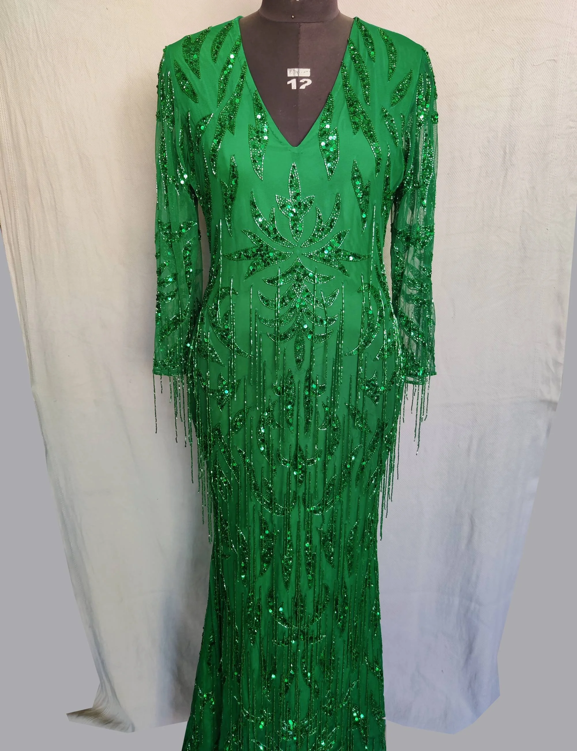 Beautiful Green Embroidered/hand Beaded With Fringed Cocktail Party