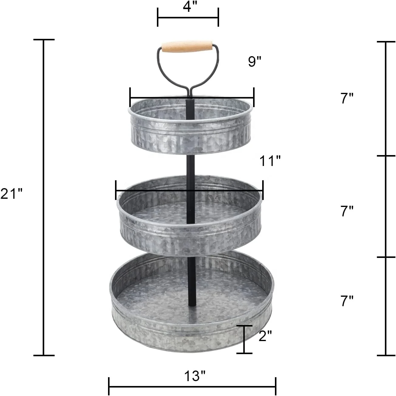 Three Tier Galvanized Cake Stand With Wooden Handle Dessert Cupcake ...
