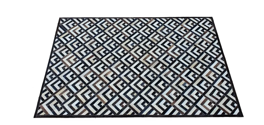 Natural Black And White Color Real Cowhide Fur Leather Hairon Handmade