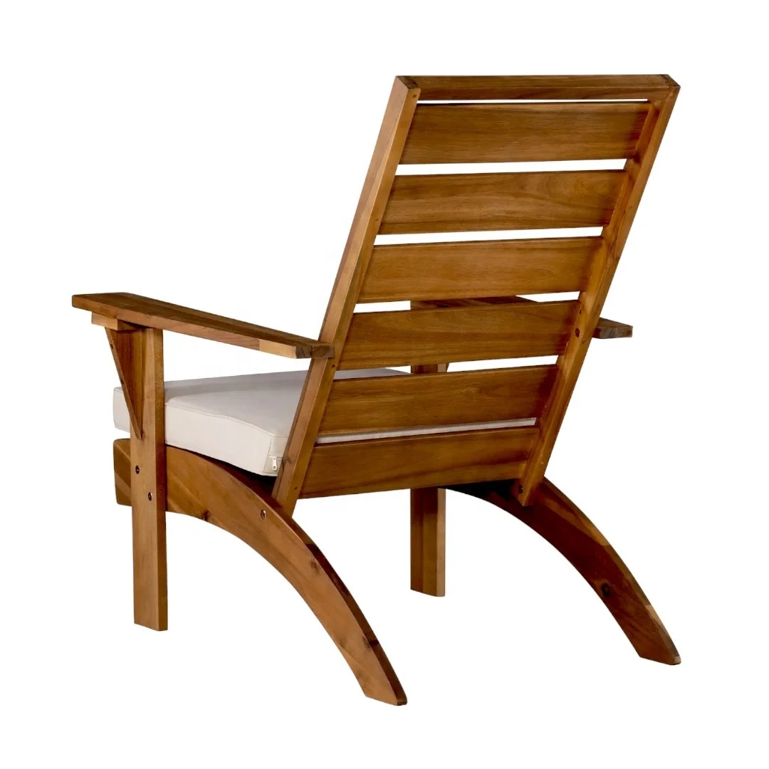 Modern Garden Patio Chair Solid Teak Wood Natural Finish With Cushions
