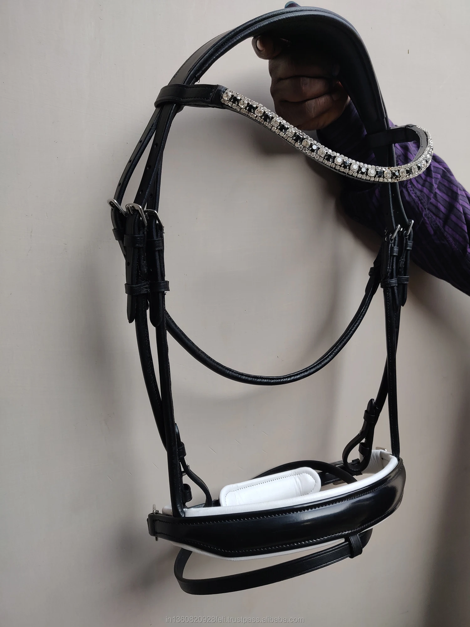 Rhinsetone Horse Leather Bridle Padded With Soft Cow Leather For Horse