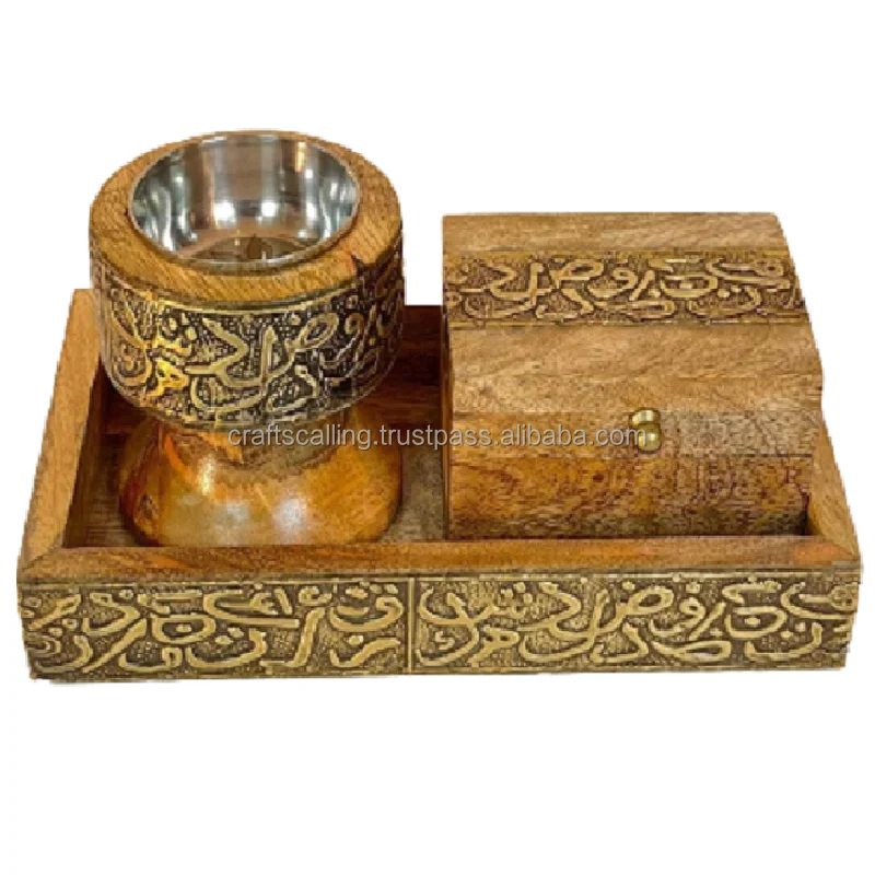 Latest Design Arabian Islamic Wood Printed Incense Burner Oud Bakhoor