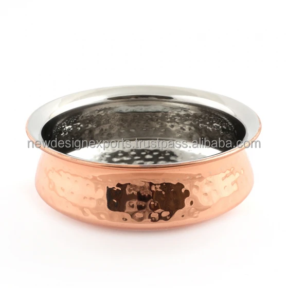 Copper Steel Indian Serving Bowl Copper Stainless Steel Hammered Handi