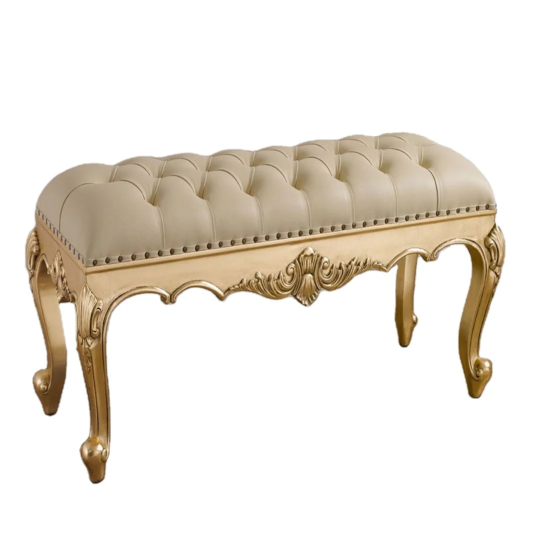 Add A Touch Of Luxury To Your Bedroom With This Gold Polish Wooden Bench With Leatherette Fabric