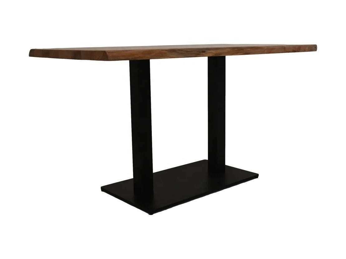 Minimalist Vintage Industrial Cafe Table With Solid Wood Live Edge Top And Black Metal Base