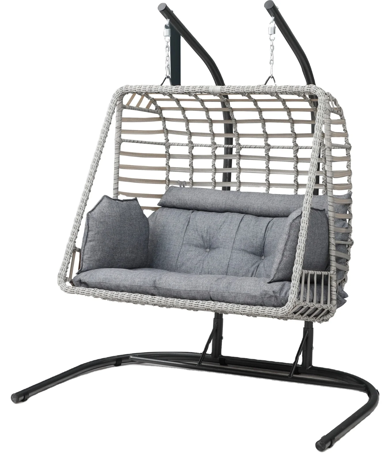 Outdoor Rattan Wicker Double Seat Hanging Egg Swing Chair With Metal