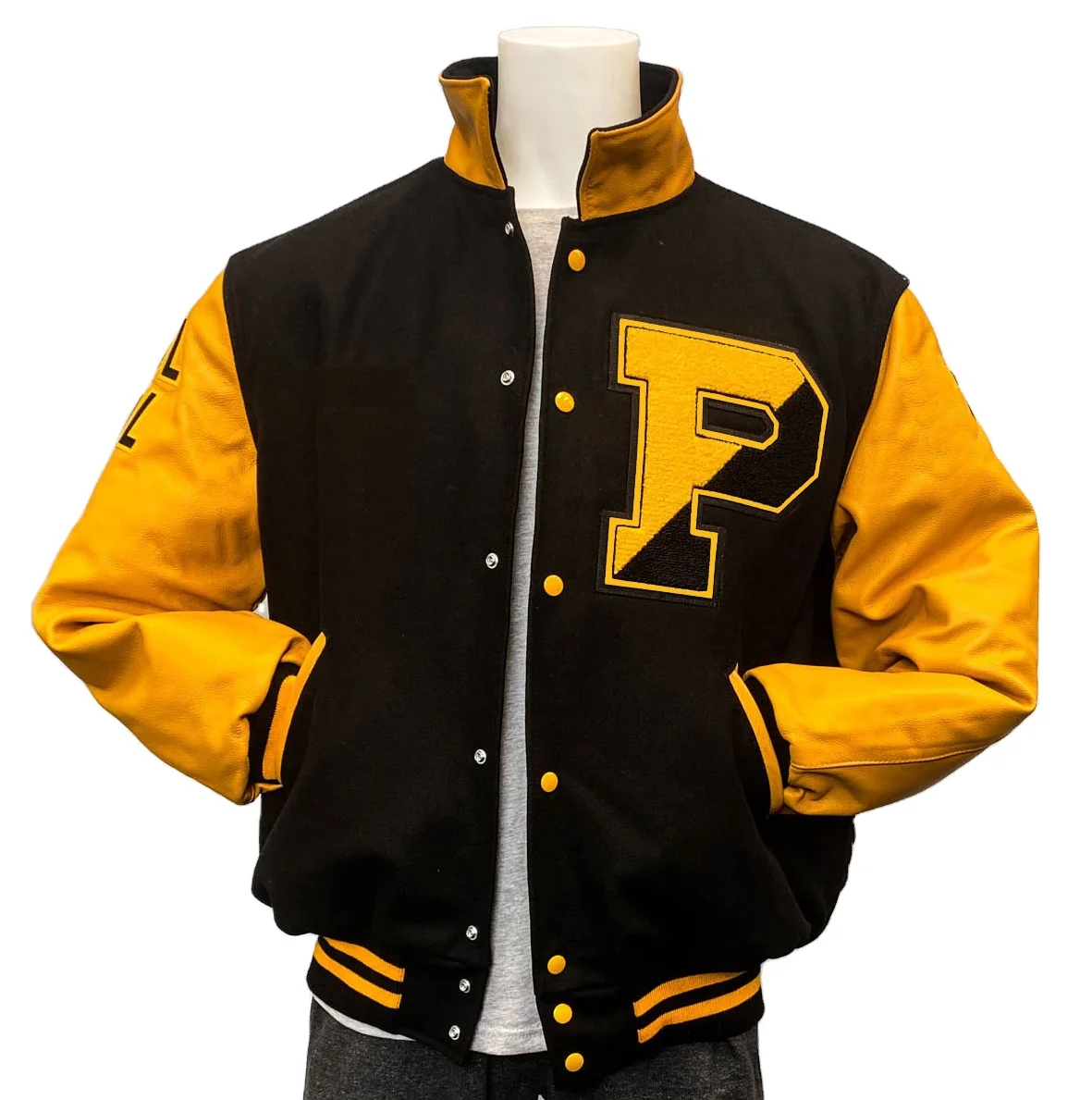 Custom Made Varsity Jacket /white Leather Sleeve Black Wool Body ...