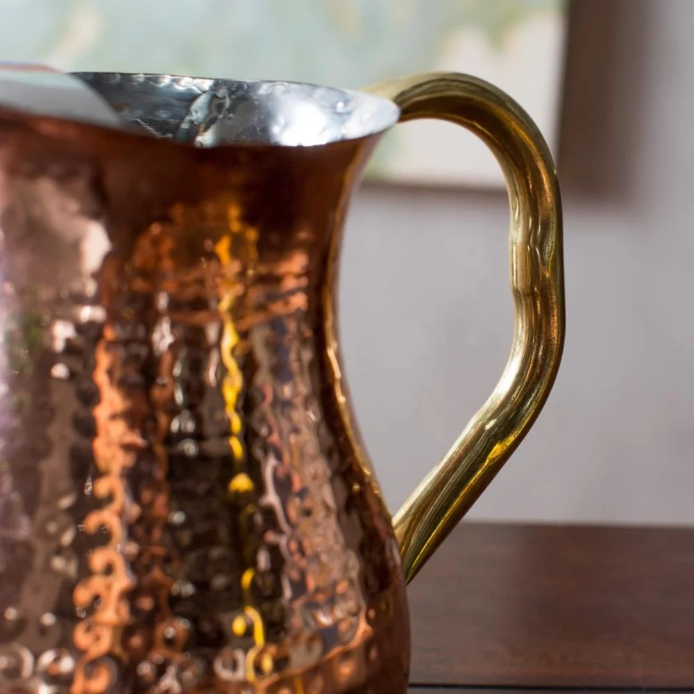Copper Water Pitcher Hammered Copper Plated Water Pitcher 2 Liters