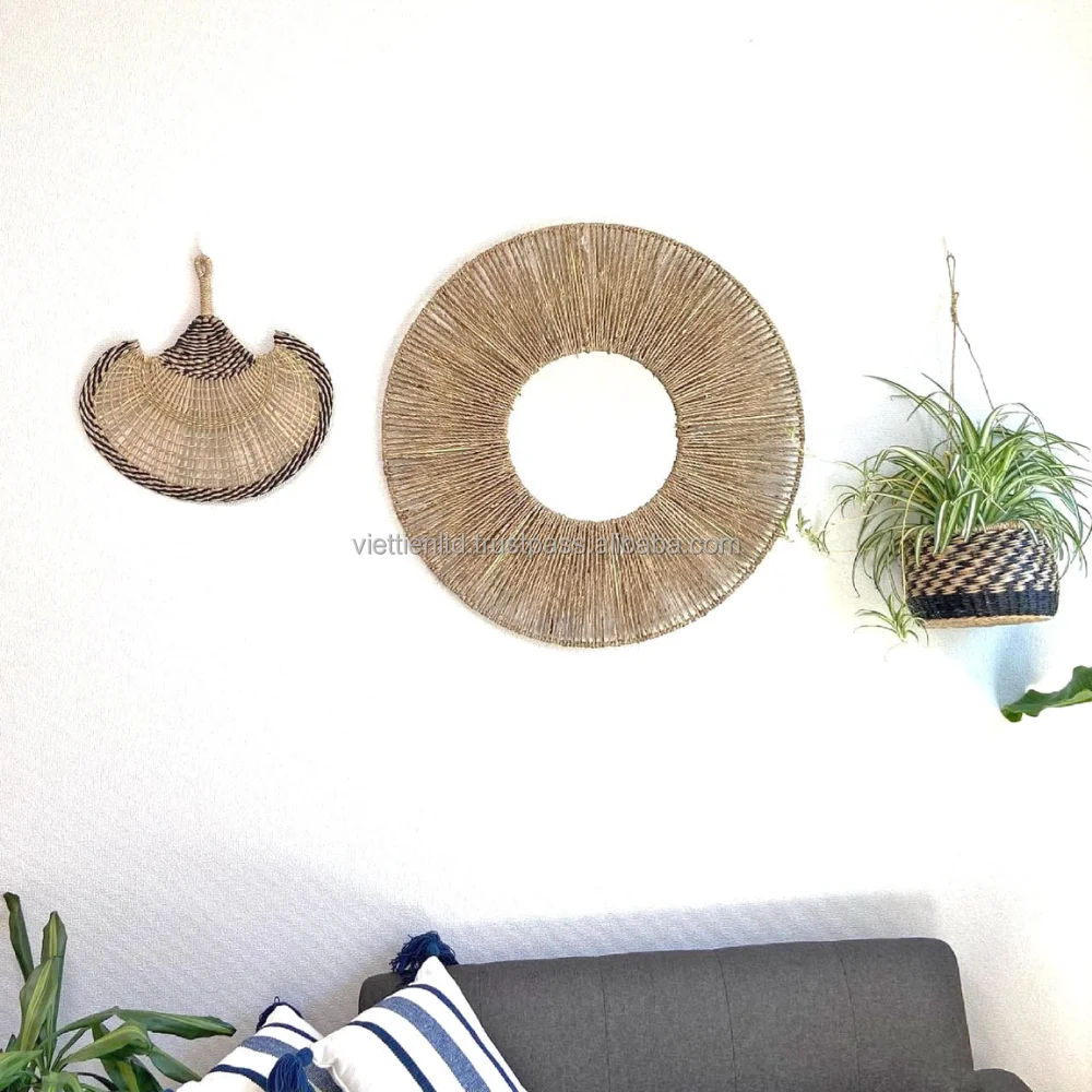 Vintage Seagrass Fan Wall Decor,Hanging Seagrass Wall Fans Decor In