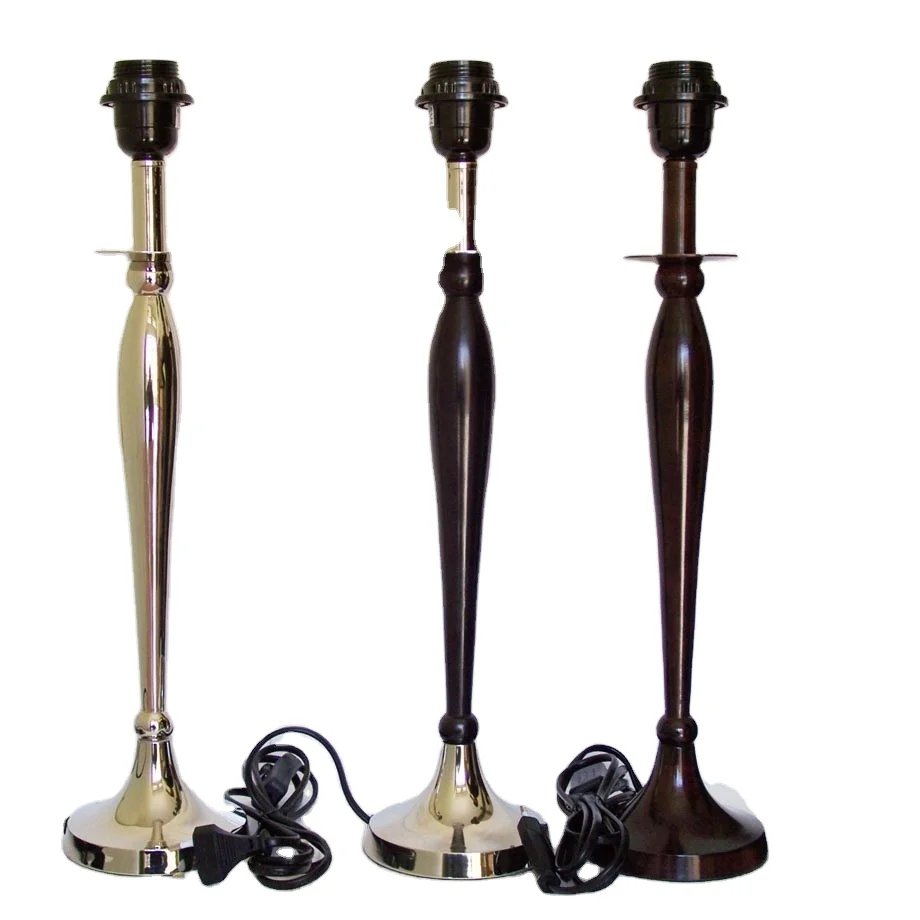 Modern Bedside Table Lamp In Nickle Leather And Black Nickle Two Tone