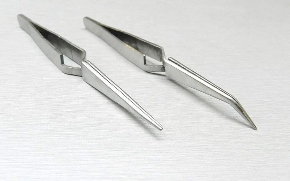 2 Pincettes Artisanales Acier Inoxydable - Pointes Droite Et Courbée, Revêtement Caoutchouc | Pour Bijoux, Électronique