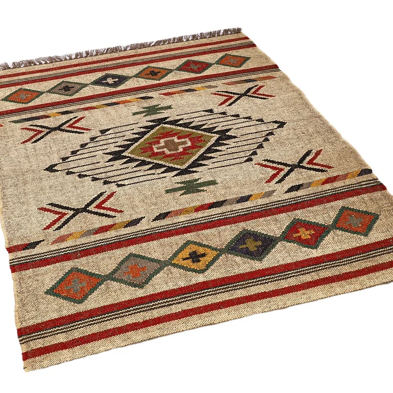 Hot Sale 2024 Wool Jute Kilim Rugs Embroidered Geometric Floral Design