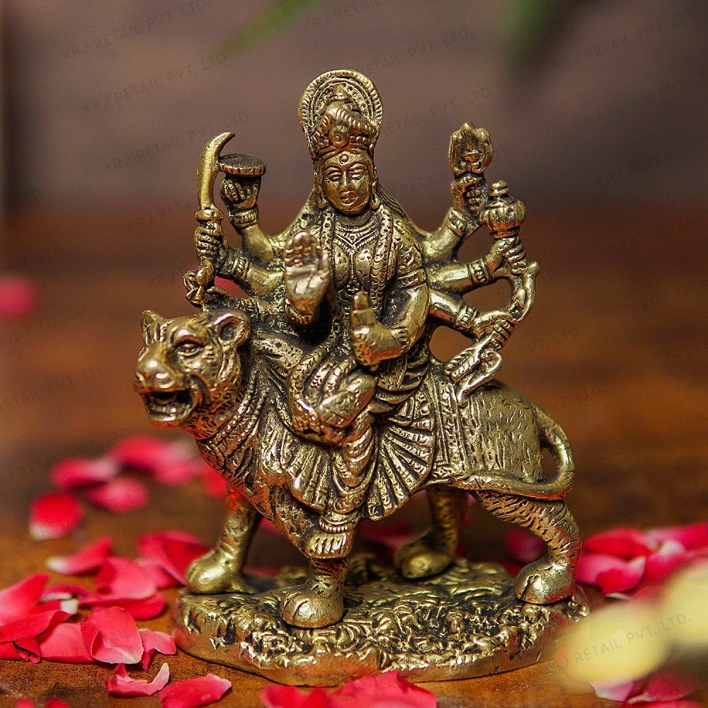 Messing Statue Durga Sherawali Idol Skulptur Indischer Gott Home Office Tempel 