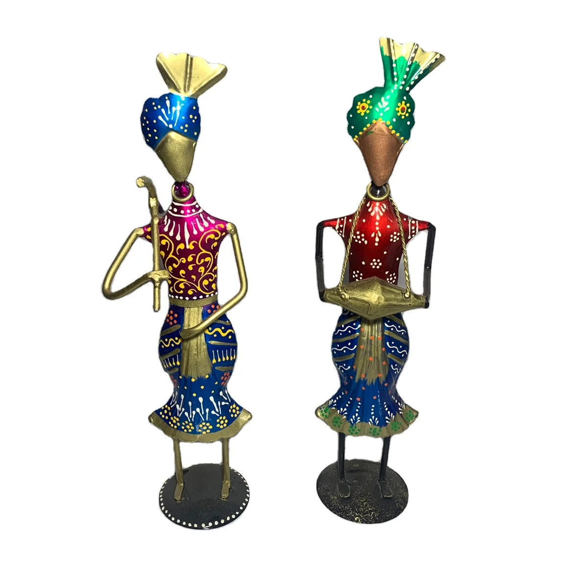 Antique Rajasthani Musician Men Set Of 2 Table Top Shelf Sculpture For Wall Decorations Home