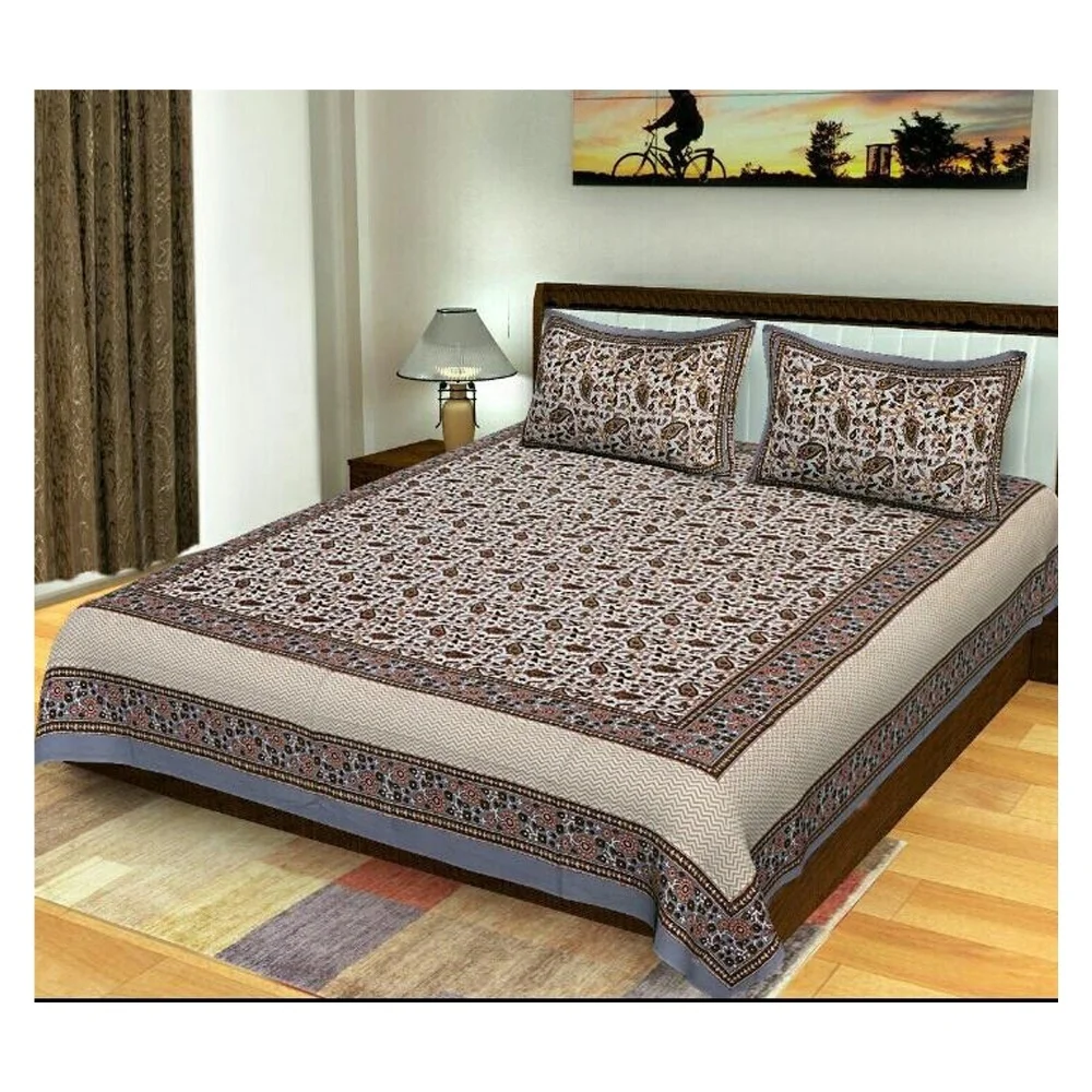 Spbs008 Sanganeri Prints Queen Size Bed Sheet With 2 Pillow Covers