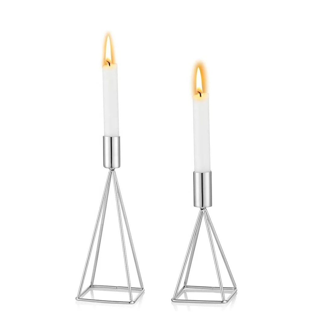 Charming Silver Candle Holder Geometrical Wire Base Reasonable Design