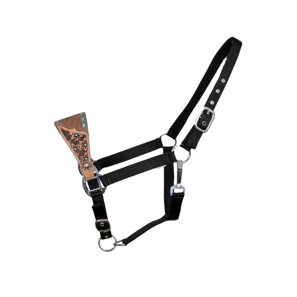 Top Trending Adjustable Black Nylon Rope Halter With Leather Nose