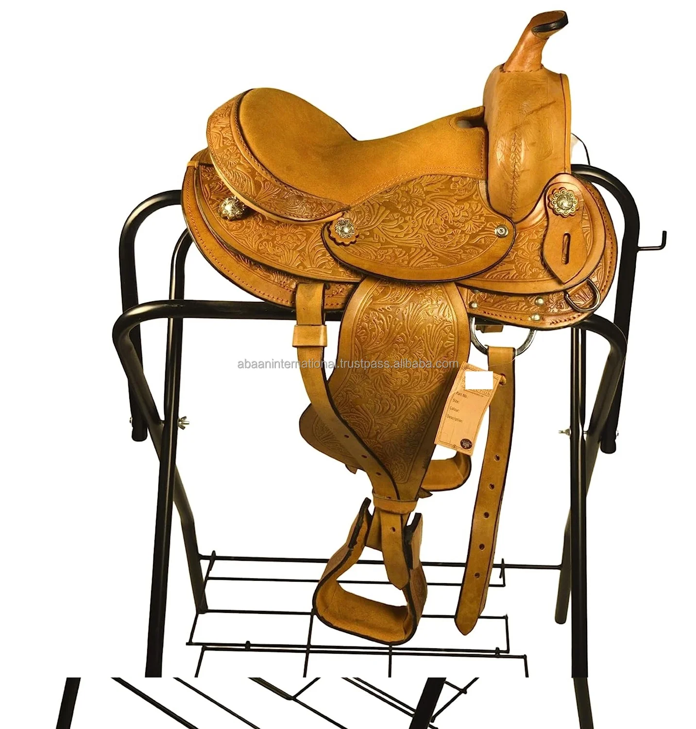 Têtière Western En Cuir Véritable Pour Cheval – Décoration Clous Cuivre, Couleur Marron