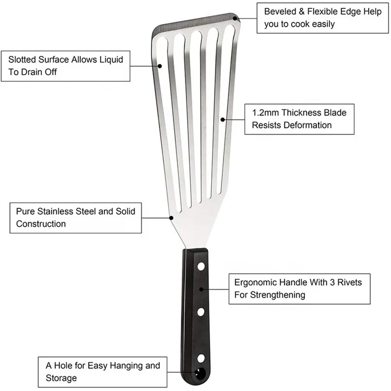 Fish Spatula Stainless Steel Fish Turner Spatula Slotted Turner Thinedged Design Kitchen Metal