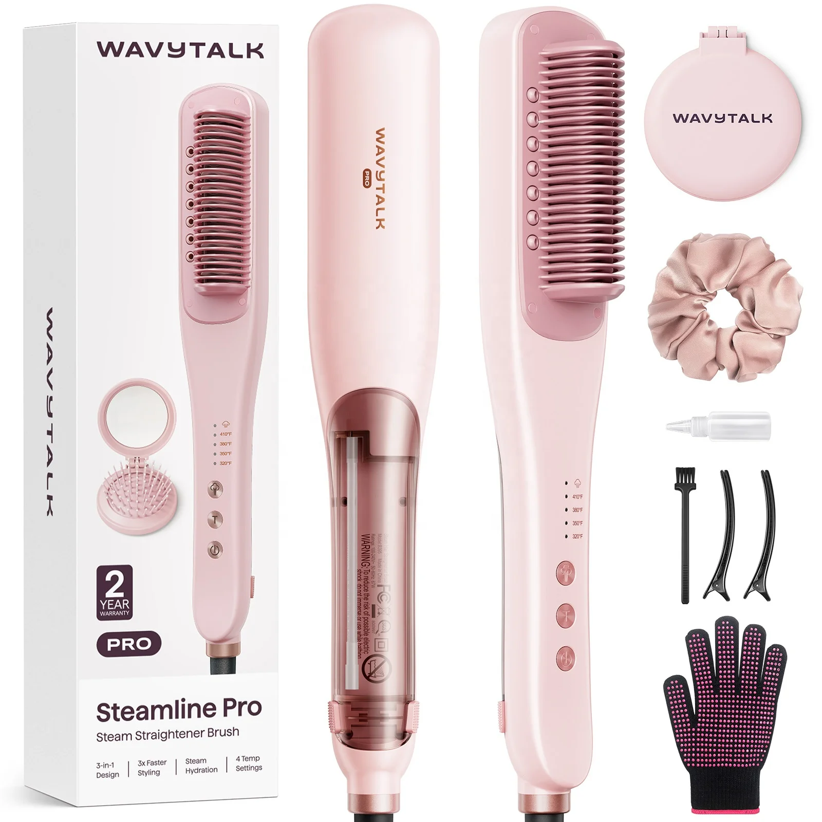 Wavytalk B395 Steam Hair Straightener Brush 3-in-1 4 Temperatures