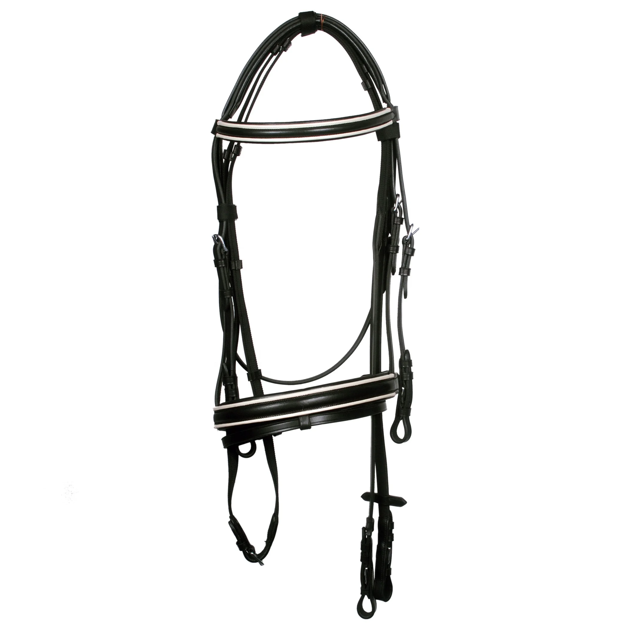Black Color Leather Bridle With Soft White Padded And  Reins Horse