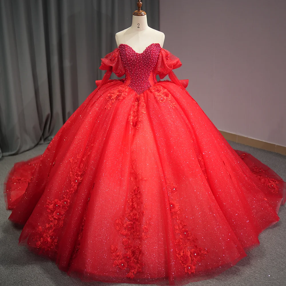 red quinceanera dresses Quinceañera Dress with Shimmering Sequin Bodice XS / Red giving you a grand and graceful presence on your quinceañera Rachel Allan Quince RQ1172