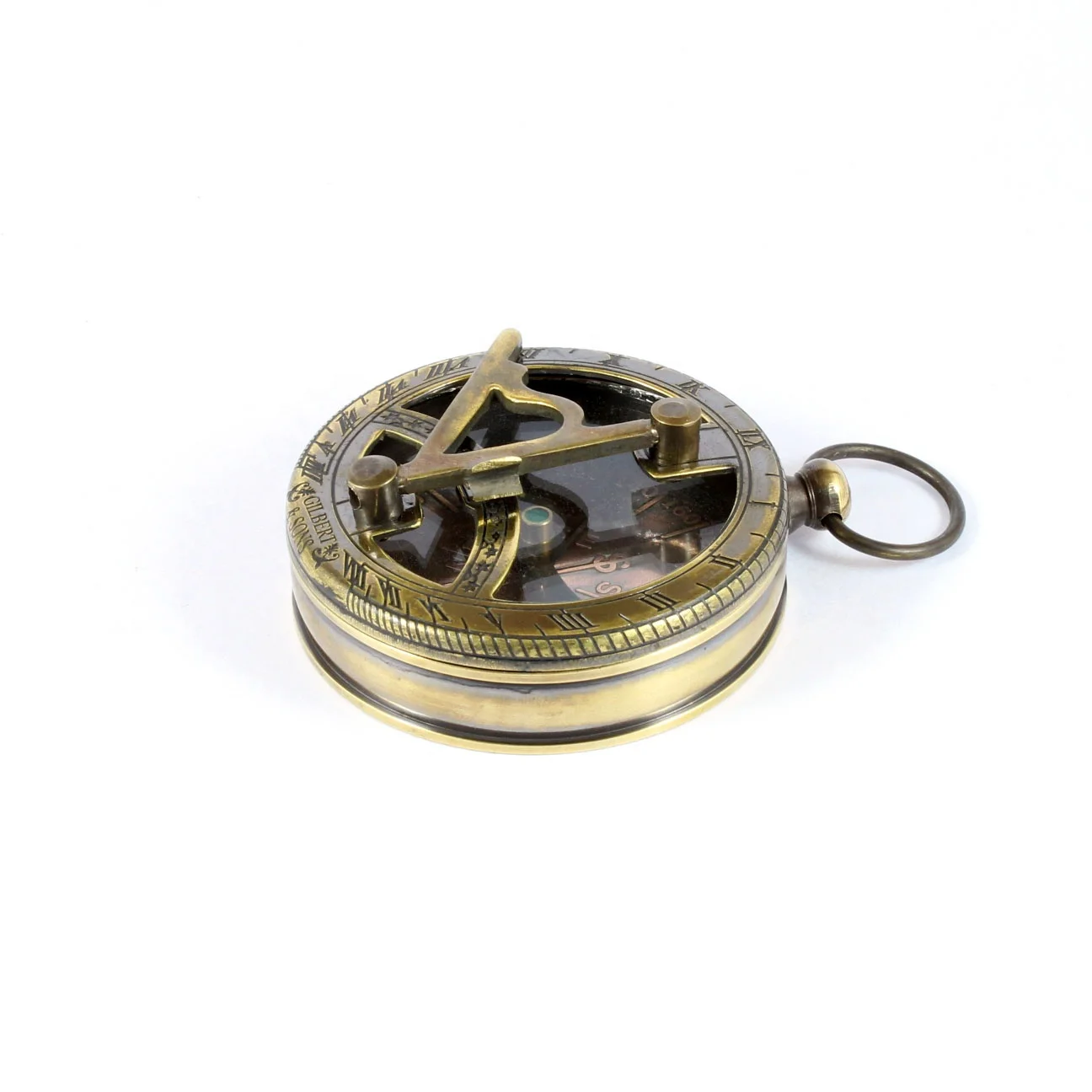 Vintage Marine Sundial Compass - 2.5 Inch Brass Navigational Device With Antique Wooden Display Box