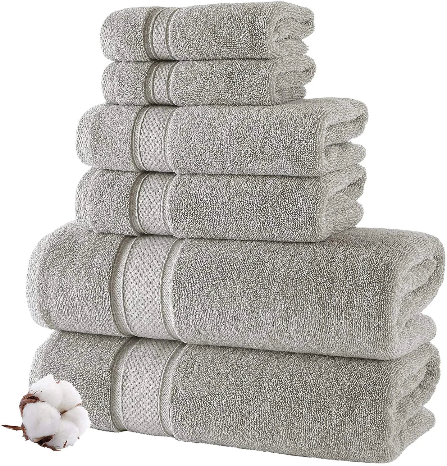 Standard Cotton Bath Towels Set Of 6 Soft Absorbent Breathable Quick