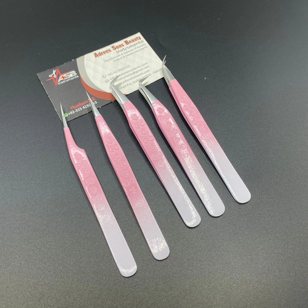 Baby Pink With White Ombre Color Coated Stainless Steel Heart Print Eyelash Tweezers/custom