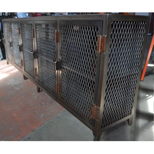 Industrial Old Farmhouse Styled Sideboard With Wire Mesh Doors