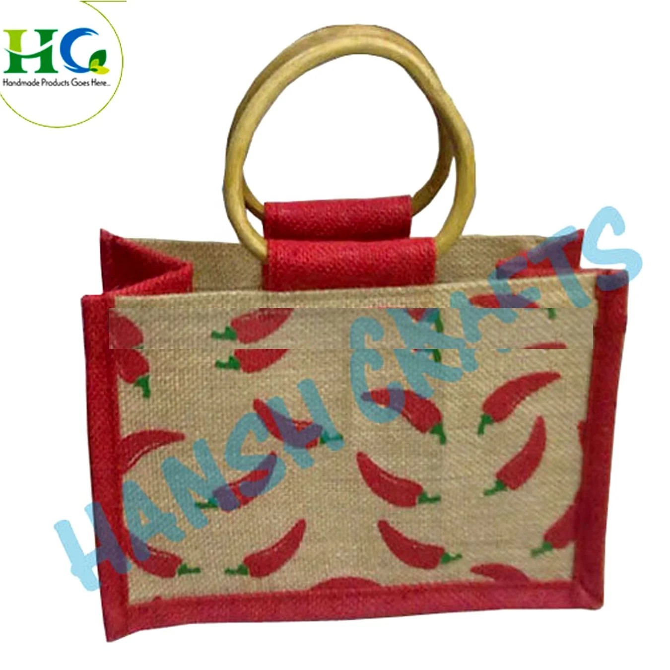 Premium Quality Cane Handle Jute Lunch Bag High & Stylish Printed Jute Bag Jute Shopping Bag At