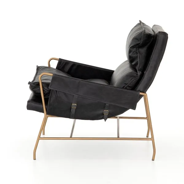 Sofa Chaise Chair- Black relaxed modernism leather sofa, chaise, chair