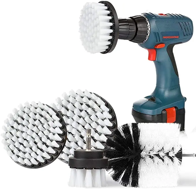 White Soft Bristle Cordless Drill Attachment Cleaning Brush For Car