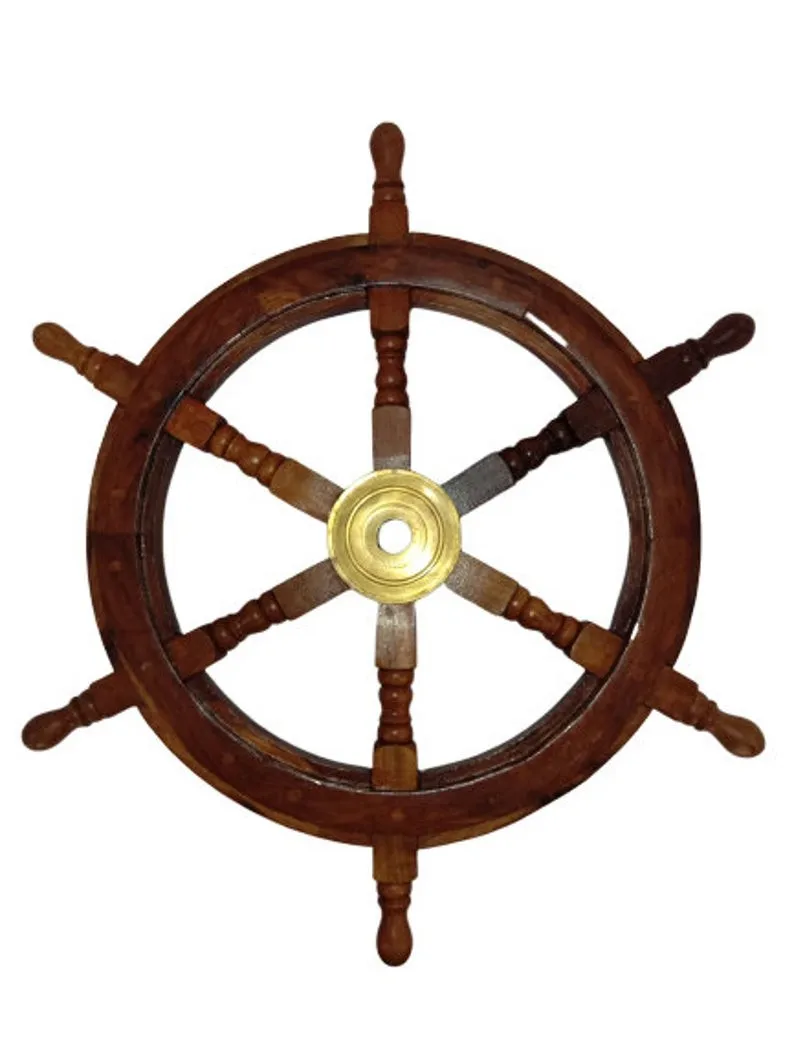 Details about   18" Brass Wooden Style Ship Wheel For Nautical Pirate Themed Home Decor 
