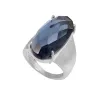 925 Stamped Solid Sterling Silver Faceted Oval Crystal Petrol Blue Glass Rhinestone Ring Prong Set Man Women Unisex Ring