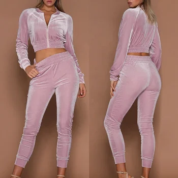 hot pink velvet tracksuit