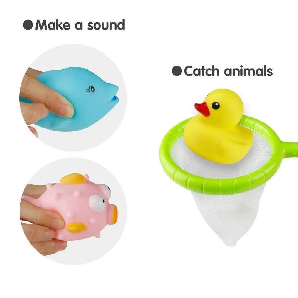 Ecofriendly Baby Bath Squeeze Floating Animals With Fishing Net