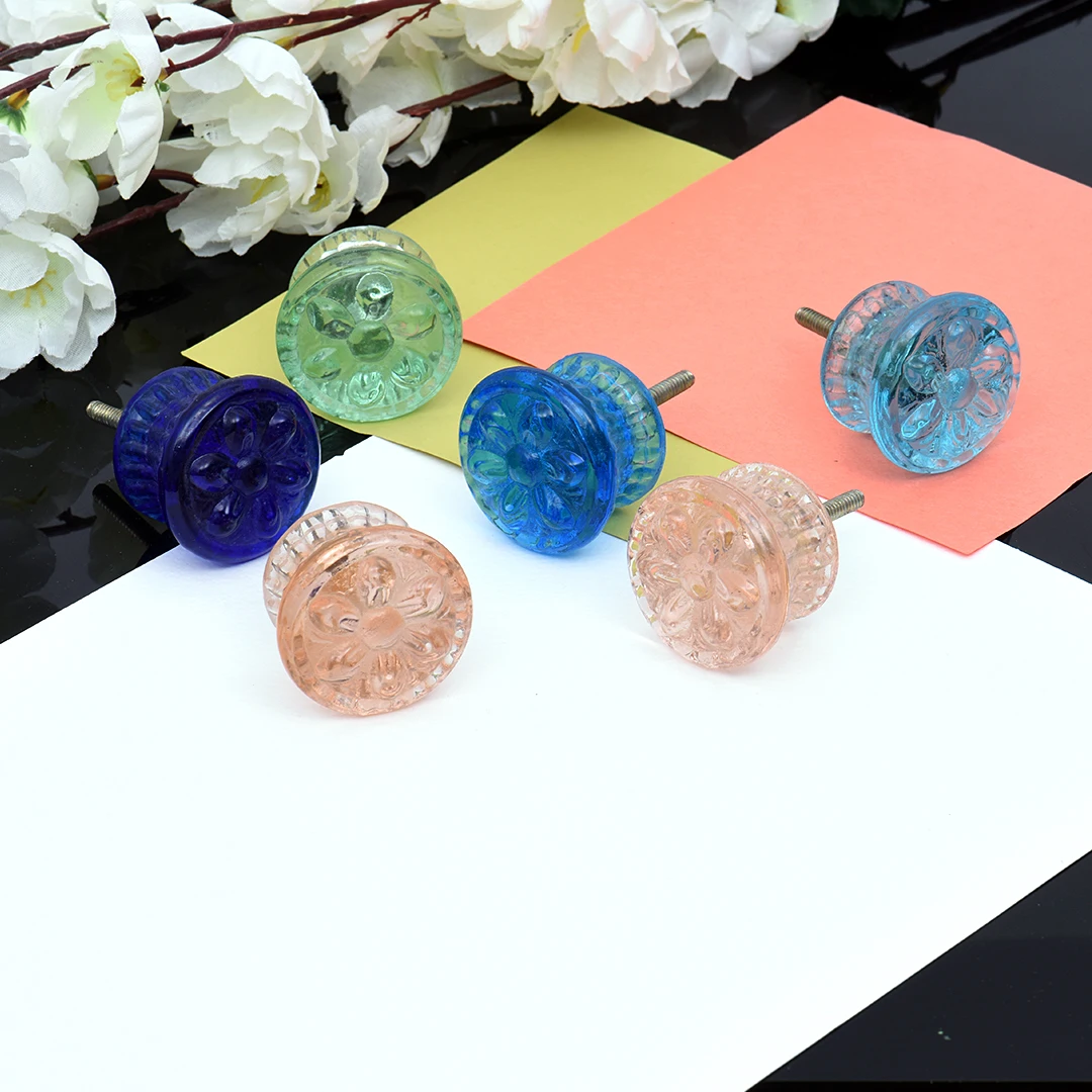 Wholesale Green Glass Daisy Drawer Knobs Dresser Pulls Door