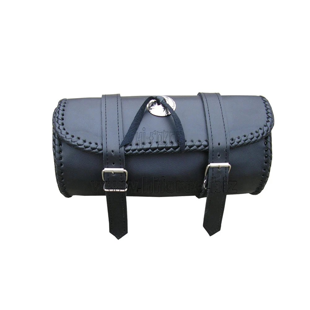 Custom Motorcycle Tool Bag Leather Luggage Black Saddlebag Roll Barrel