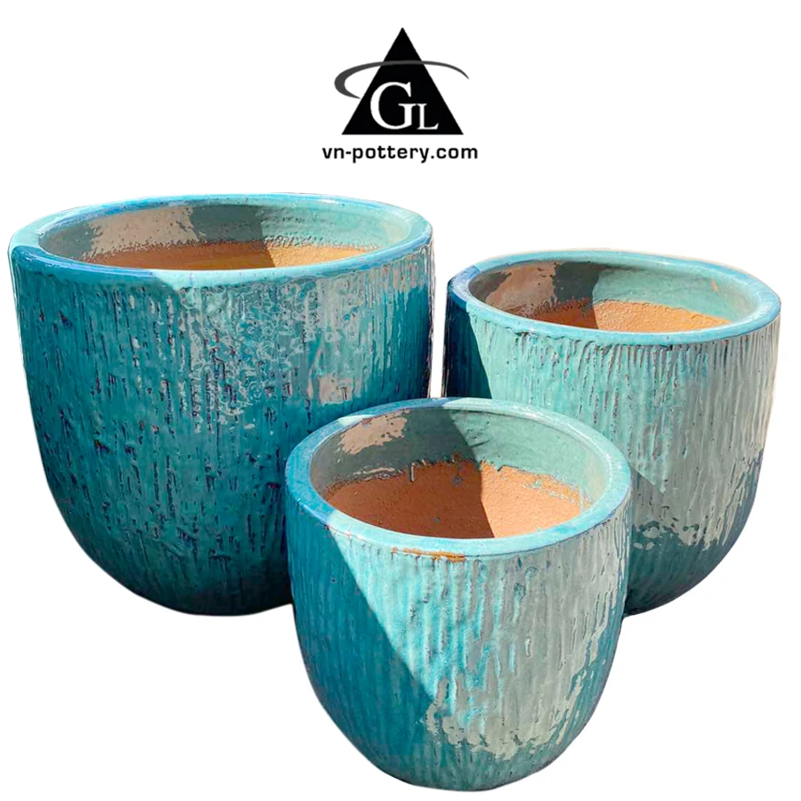 Available Stock / Blue Glazed Planters Large Blue Glazed Pots