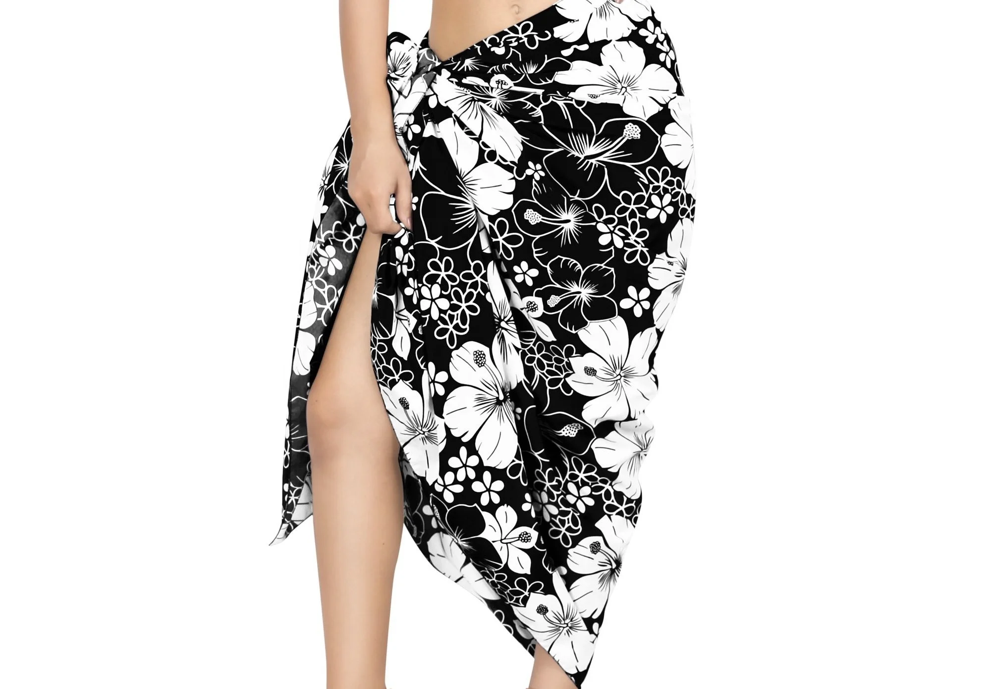 Summer Beach Girls Pareo Sarong And Black Color Floral Printed Women ...