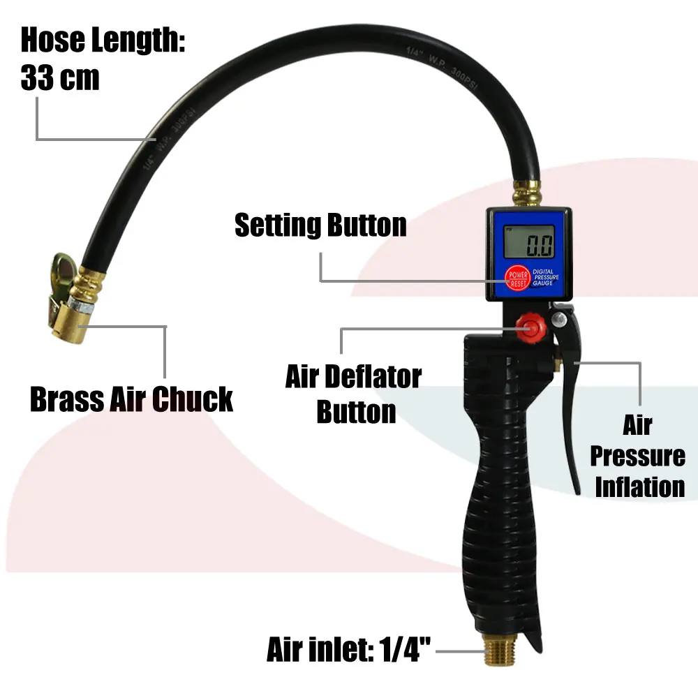 Pistol Grip Portable Tire Inflator With Clipon Digital Inflating