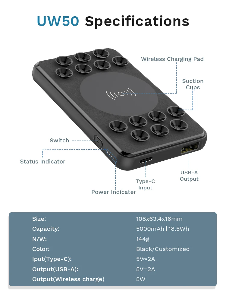 Special Wireless Portable Charger Powerbank 5000 mAh Charging Slim Suction Cups Small 5000mAh Mini Wireless Power Bank