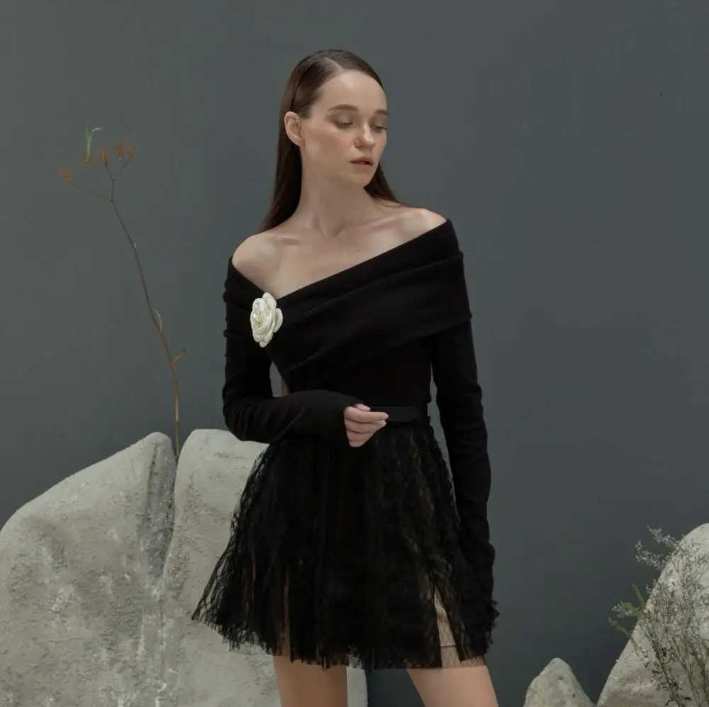 Stunning Look Best Seller Items Hot Sales Black Lace A Line High Waist Mini Skirt