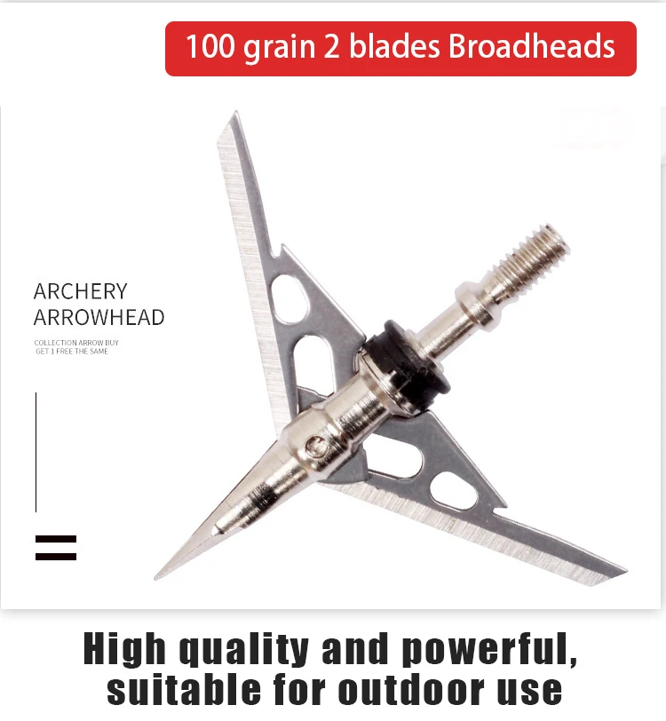Rage 2 Blade Broadhead,100 Grain Hunting Arrowheads With Shock Collar