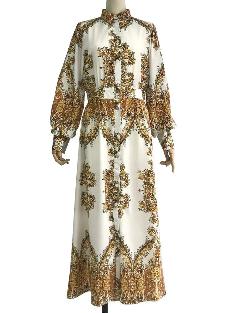 Bohemian Style Floral Printed Casual Dresses Palace Sleeve Print Shirt Sleeve Dress